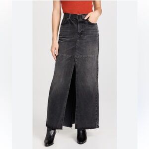 Reformation Tazz Black Denim Maxi Skirt with Front Slit Size 27